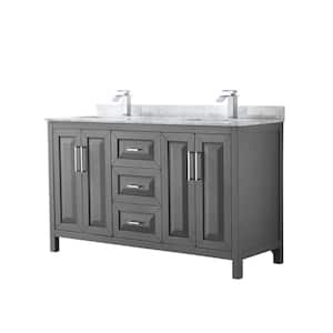 Daria 60 in. Double Bathroom Vanity in Dark Gray with Marble Vanity Top in Carrara White with White Basin