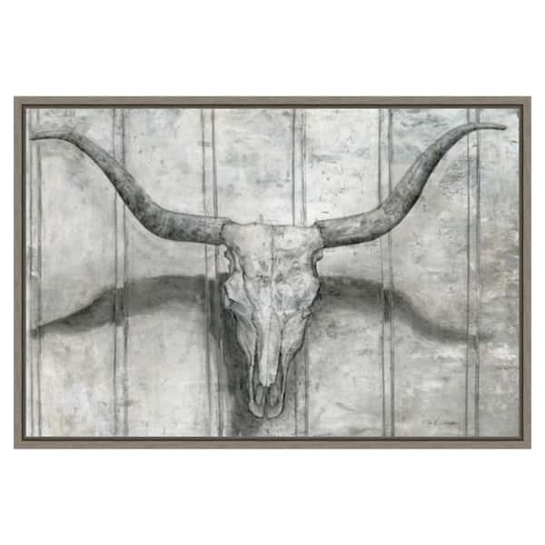 Amanti Art Longhorn by Marie Elaine Cusson 33 in. W x 23 in. H Canvas Wall Art Print Framed in Gray