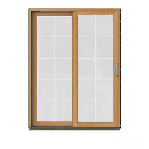 JELD-WEN 60 in. x 80 in. W-2500 Contemporary Green Clad Wood Left-Hand 10 Lite Sliding Patio Door w/Stained Interior