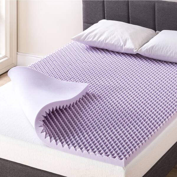 MELLOW 2 in. Short Queen Egg Crate Memory Foam Mattress Topper with Lavender Infusion