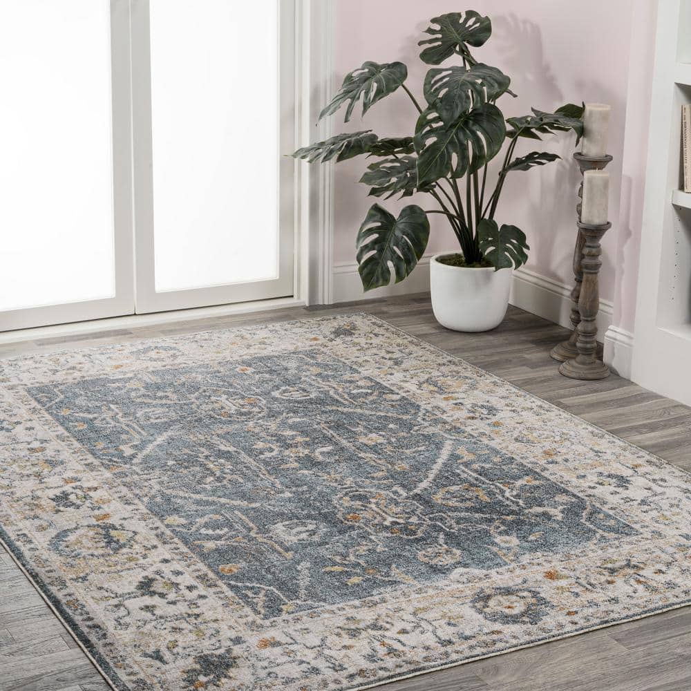 Dark Gray and Cream 8' x 10' Reversible Washable Synthetic Area Rug