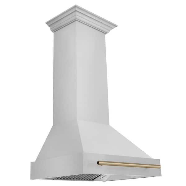 ZLINE Kitchen and Bath Autograph Edition 30 in. 400 CFM Ducted Vent Wall Mount Range Hood with Champagne Bronze Handle in Stainless Steel