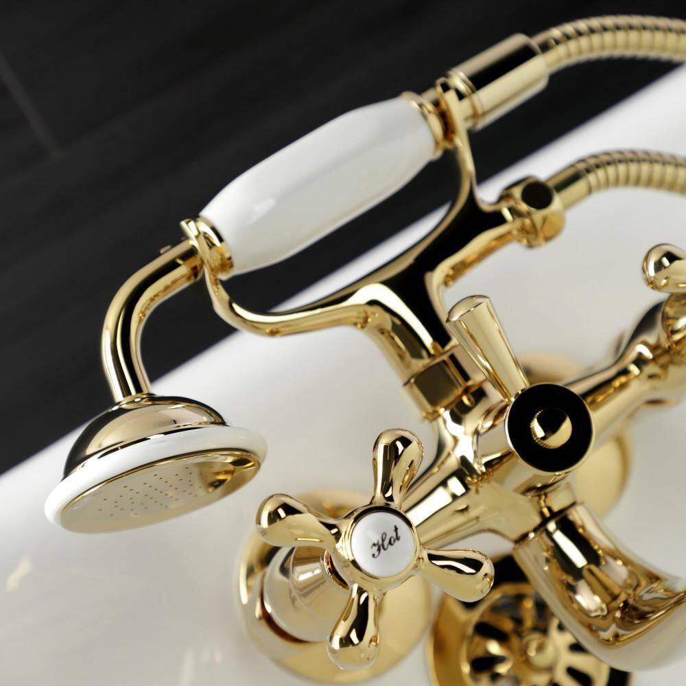 Polished Brass Wall Mount Clawfoot Tub Faucet with Hand Shower