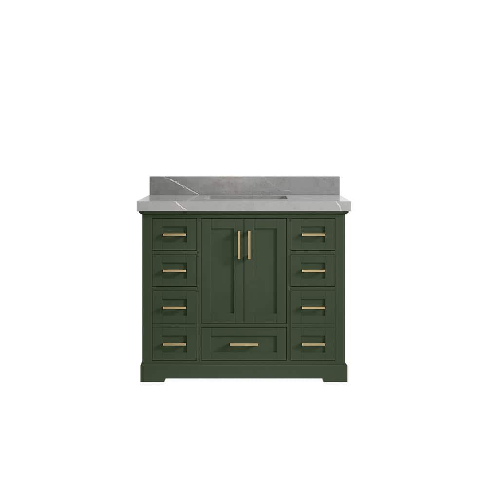 Willow Collections Boston 42 in. W x 22 in. D x 36 in. H Single Sink Bath Vanity in Pewter Green with 2 in. Piatra Quartz Top, Fine Grain