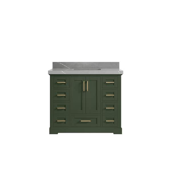 Willow Collections Boston 42 in. W x 22 in. D x 36 in. H Single Sink Bath Vanity in Pewter Green with 2 in. Piatra Qt. Top