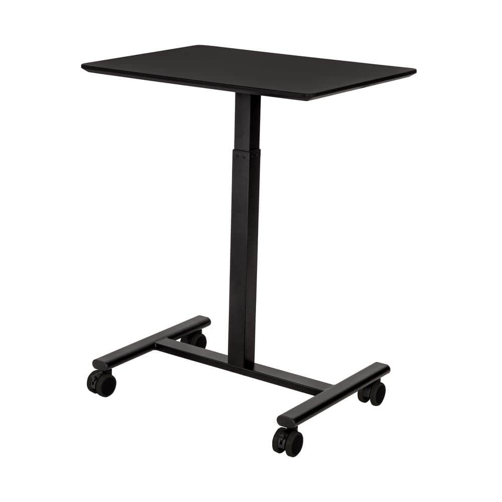 Black Adjustable Height Mobile Rolling Laptop Desk with MDF Top