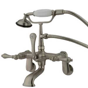 Vintage Adjustable Center 3-Handle Claw Foot Tub Faucet with Handshower in Brushed Nickel