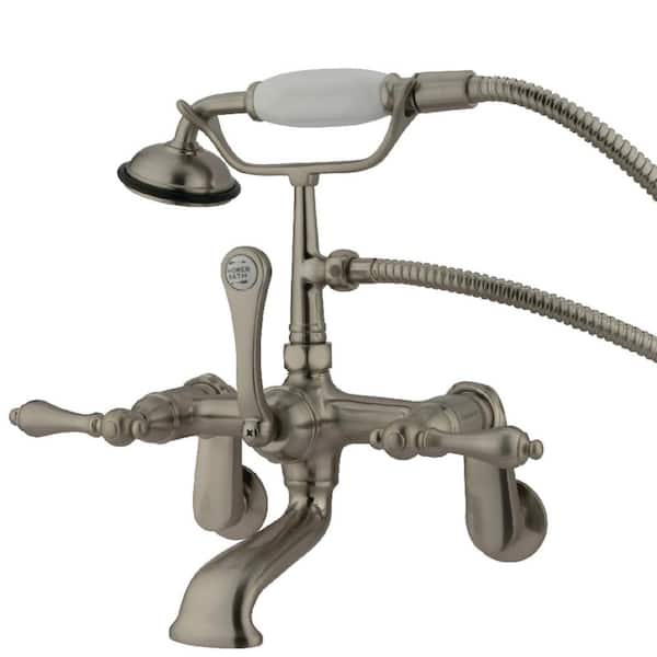 Kingston Brass Vintage Adjustable Center 3-Handle Claw Foot Tub Faucet with Handshower in Brushed Nickel