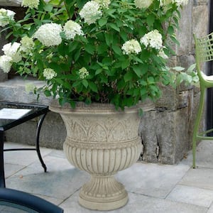 18 in. H White Cast Stone Faux Iron Urn