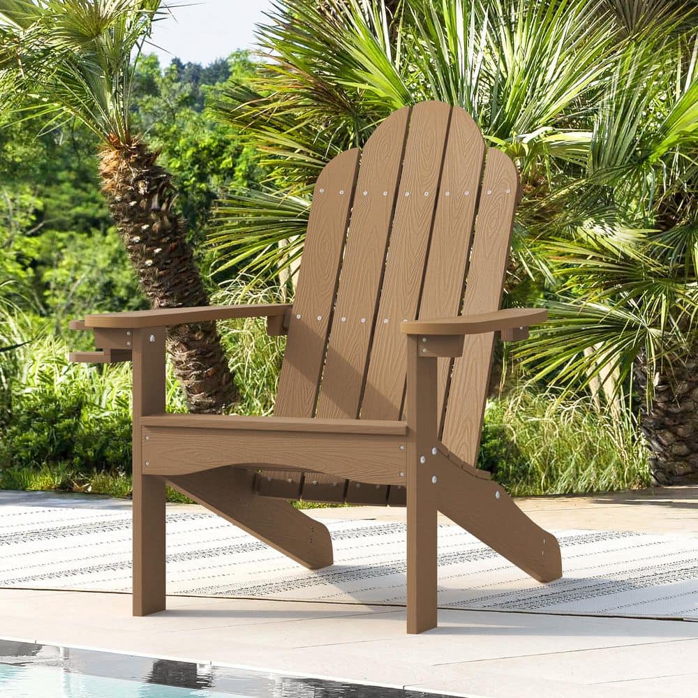 LUE BONA Brown Adirondack Chairs with Cup Holder for Fire Pit and