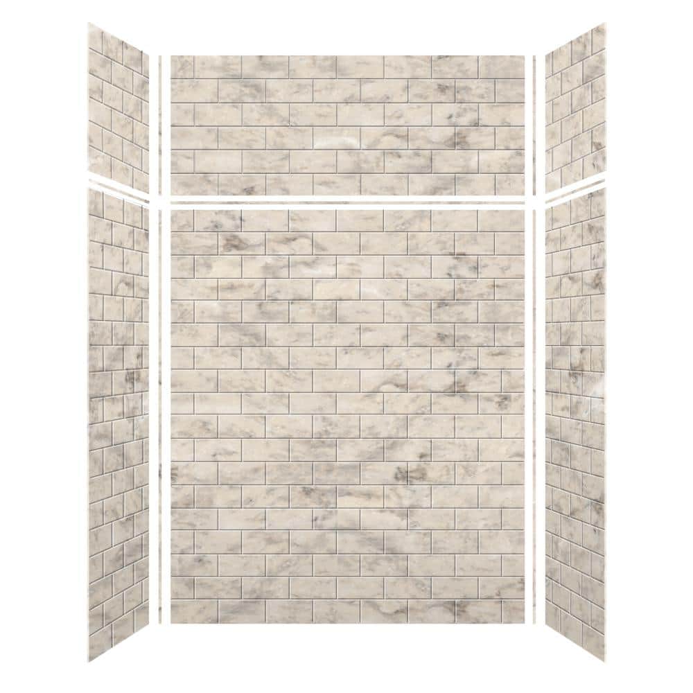 Saramar 60 in. W x 96 in. H x 36 in. D 6-Piece Glue to Wall Alcove Shower Wall Kit with Extension in Sand Creme price history on PriceWatchPro