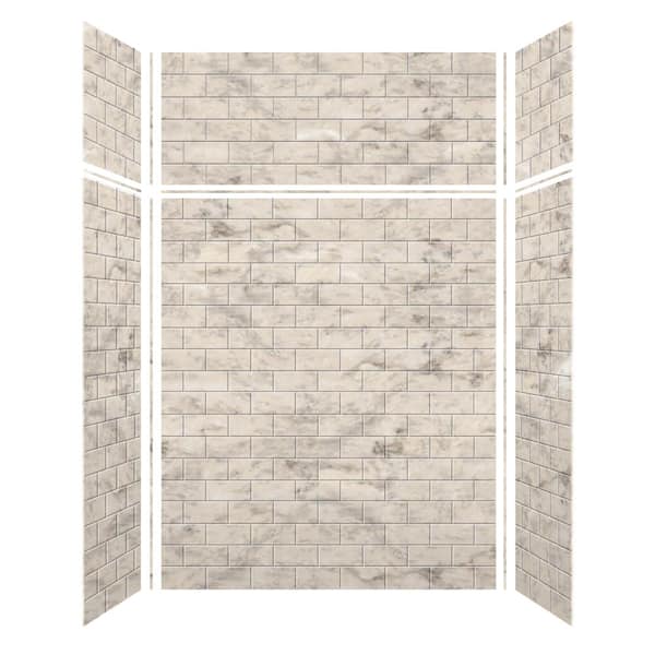 Saramar 60 in. W x 96 in. H x 36 in. D 6-Piece Glue to Wall Alcove Shower Wall Kit with Extension in Sand Creme