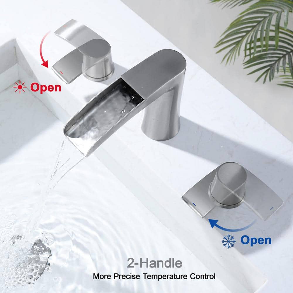 Brushed Nickel Double Handle Waterfall Bathroom Faucet Set