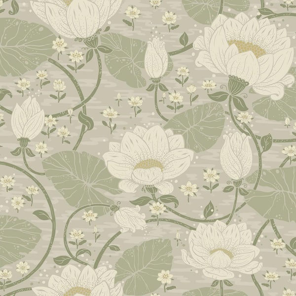A-Street Prints Eva Light Grey Lotus Dreams Wallpaper Sample