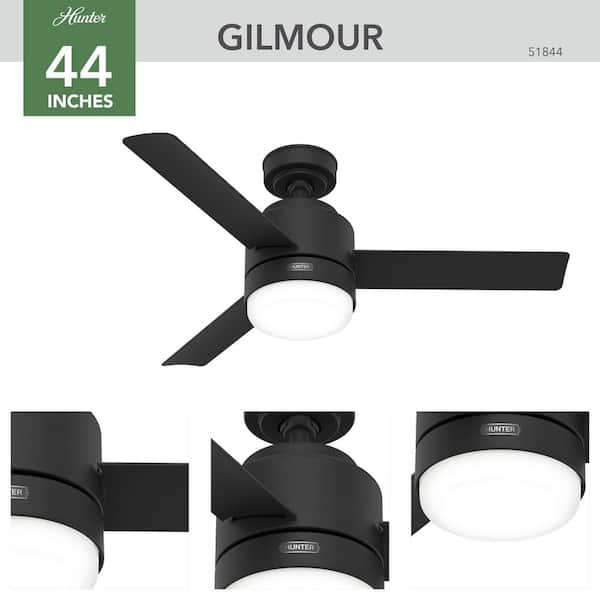 Hunter - Gilmour 44 in. Indoor/Outdoor Matte Black Ceiling Fan with Light Kit and Remote Included