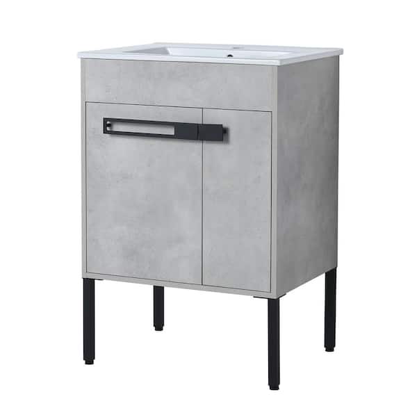 FORCLOVER 24 in. W x 18-5/16 in. D x 35-1/16 in. H Bath Vanity in Cement Grey with White Ceramic Top