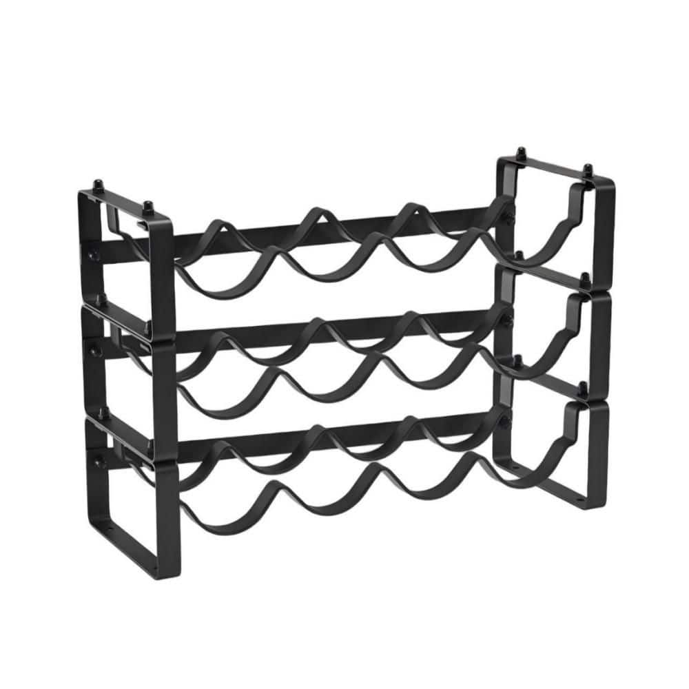 16.85 in. 3 Tier Black Stackable Wine Rack Countertop, 12-Bottle Wine Holder Stand, Wire Wine Bottle Rack Metal Wine