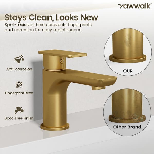 5.6 in. 1-Handle Single Hole Bathroom Faucet 1.2GPM with Pop-Up Drain in Brushed Gold (1-Pack)