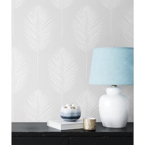 31.35 sq. ft. Off-White Palm Leaf Vinyl Paintable Peel and Stick Wallpaper Roll