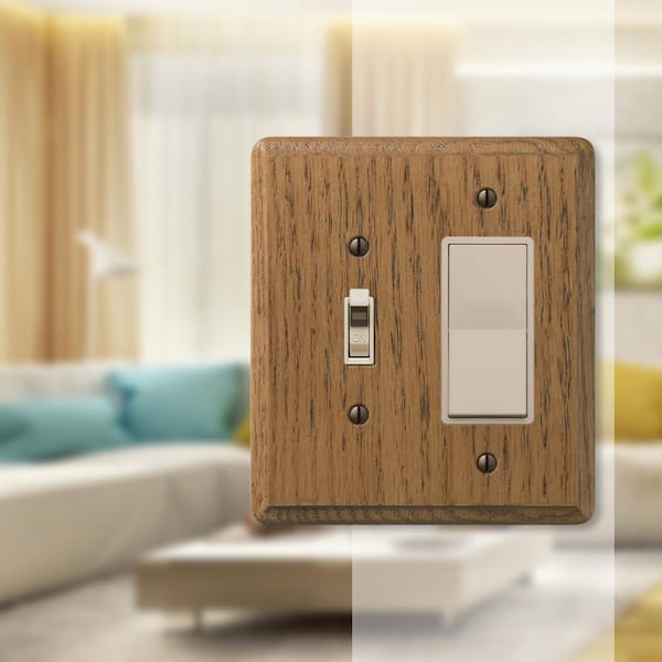 Contemporary 2 Gang 1-Toggle and 1-Rocker Wood Wall Plate - Medium Oak