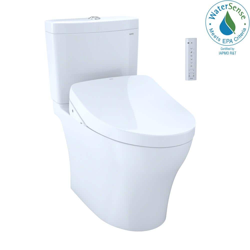 TOTO Aquia IV 2-Piece 0.8/1.28 GPF Dual Flush Elongated ADA Comfort Height Toilet in Cotton White,S550E Washlet Seat Included -  MW4463056CEMFGN#01