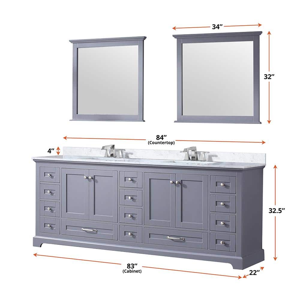 Dukes 84" Dark Grey Double Vanity with White Carrara Marble Top