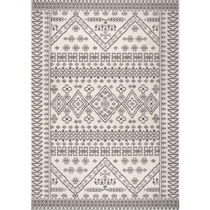Kandace Tribal Ivory 5 ft. x 8 ft. Indoor/Outdoor Patio Area Rug