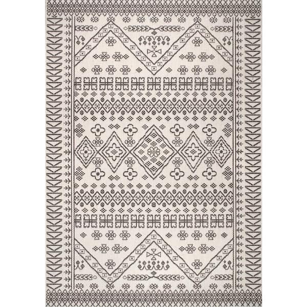 Kandace Tribal Ivory 6 ft. x 9 ft. Indoor/Outdoor Patio Area Rug