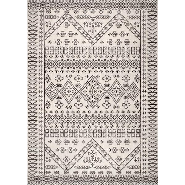 nuLOOM Kandace Tribal Ivory 9 ft. x 13 ft. Indoor/Outdoor Patio Area Rug