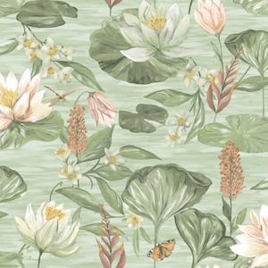 Water Lily Green Non-Pasted Wallpaper (Covers 56 sq. ft.)