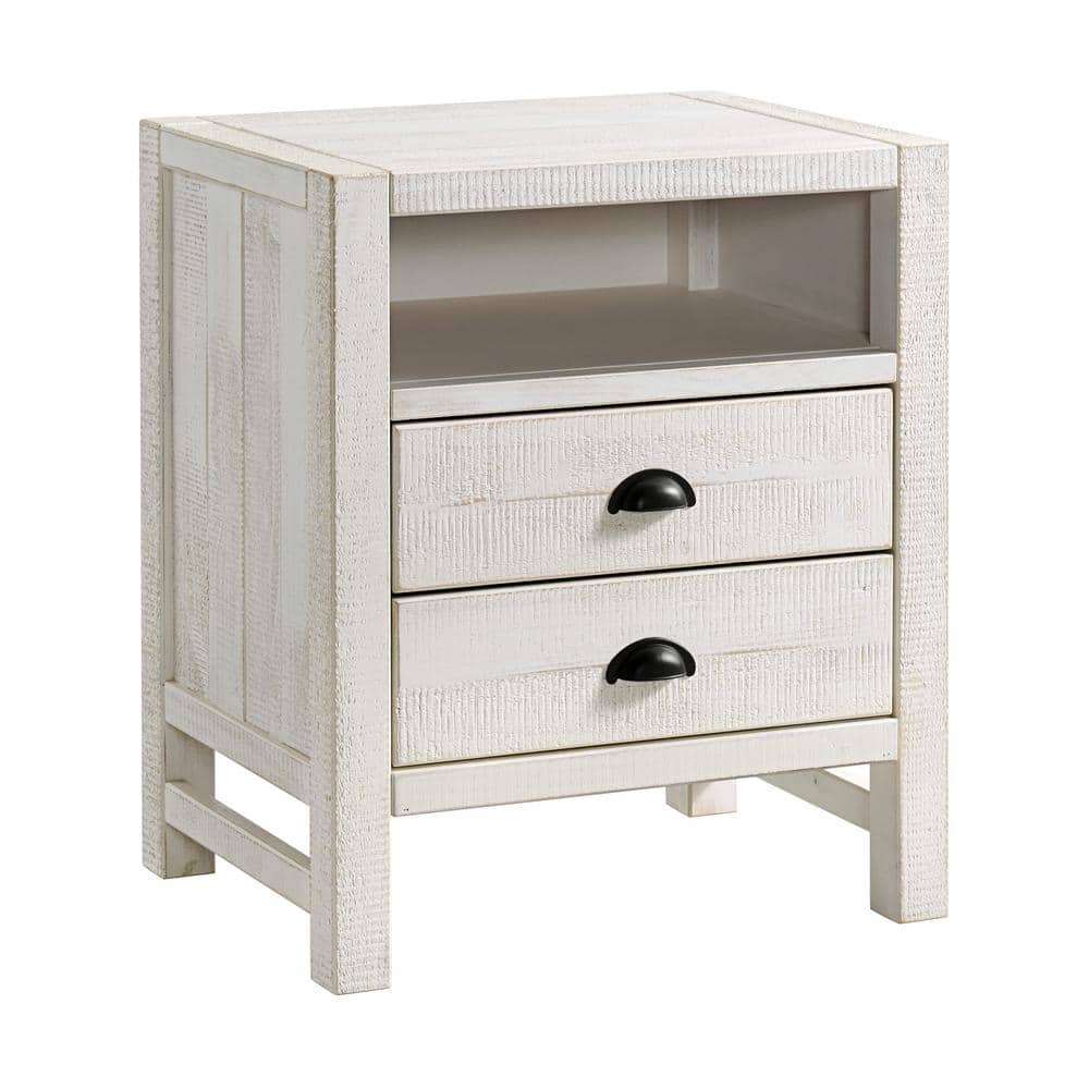 Windsor Driftwood White 2-Drawer Pine Wood Nightstand