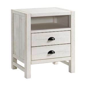 Windsor 2-Drawer White Wood Nightstand, Driftwood 25 in. H x 22 in. W x 17 in. D