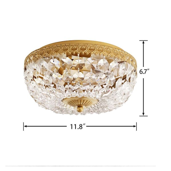 Jojospring Sophia 11.8 in Diameter Brushed Brass 3-Light Crystal