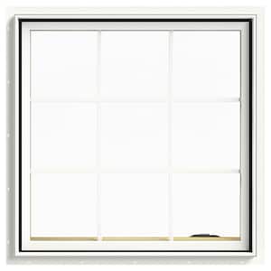 36 in. x 36 in. W-2500 Series White Painted Clad Wood Right-Handed Casement Window with Colonial Grids/Grilles