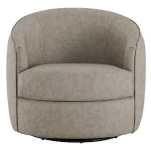 Fenella Stone Grey Leather Swivel Arm Chair Modern Comfy Accent Chair for Living Room and  Bed Room