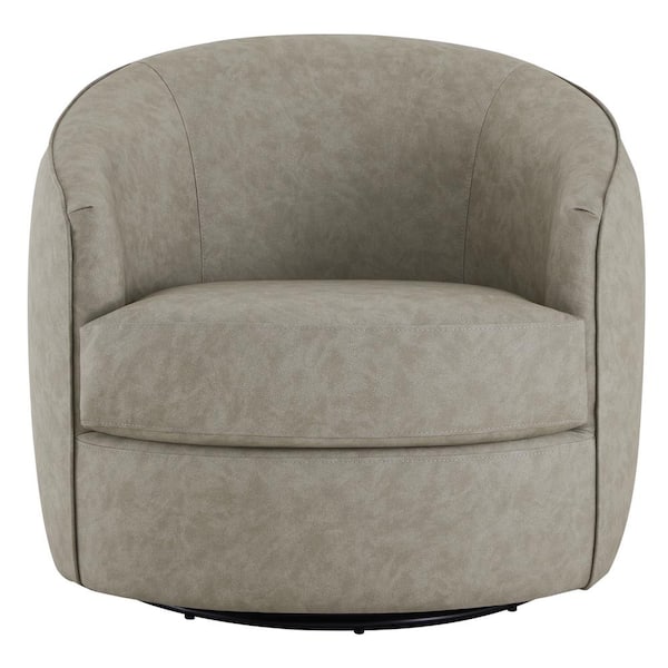 SPRUCE & SPRING Fenella Stone Grey Leather Swivel Arm Chair Modern Comfy Accent Chair for Living Room and  Bed Room