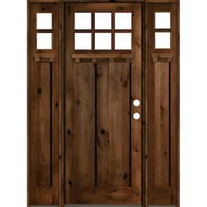 64 in. x 96in. Craftsman Alder Provincial Stain Left-Hand 10-Lite Clear Wood with DS Single Prehung Front Door/Sidelites