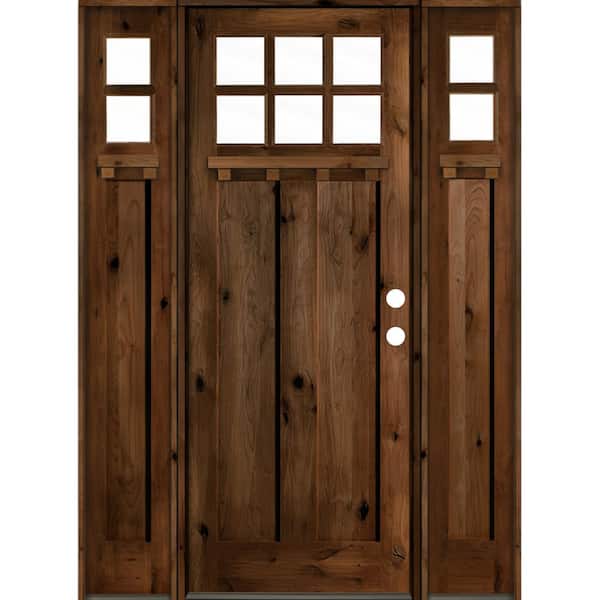 Krosswood Doors 64 in. x 96in. Craftsman Alder Provincial Stain Left-Hand 10-Lite Clear Wood with DS Single Prehung Front Door/Sidelites