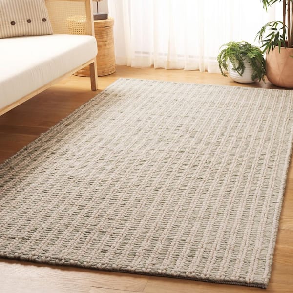 Manhattan 9 ft. x 12 ft. Ivory/Sage Striped Marle Area Rug