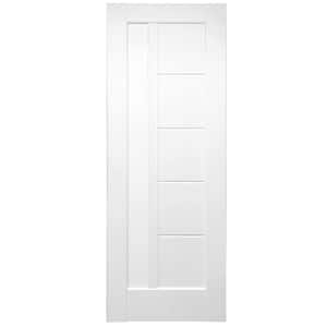 28 in. X 80 in. Pensacola White Prefinished Opal PC Glass 5-Lite Solid Core Wood Interior Door Slab No Bore