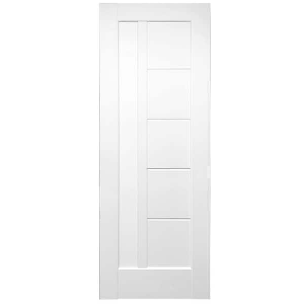 Valusso design doors 28 in. X 80 in. Pensacola White Prefinished Opal PC Glass 5-Lite Solid Core Wood Interior Door Slab No Bore