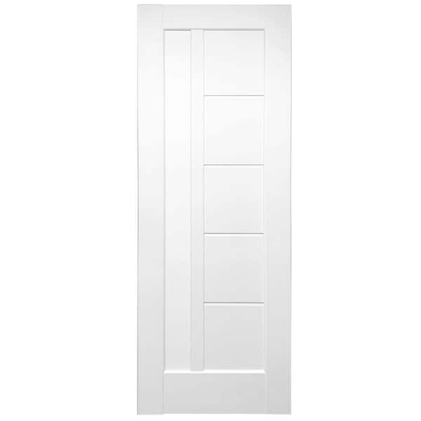 Valusso design doors 32 in. X 80 in. Pensacola White Prefinished Opal PC Glass 5-Lite Solid Core Wood Interior Door Slab No Bore