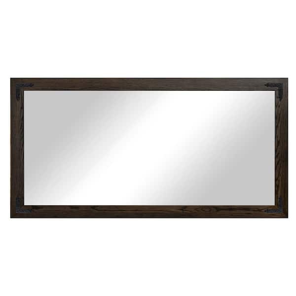(33 in. W x 66 in. H) Ebony Hardwood Rectangle Mirror with Decorative Corner Bracket