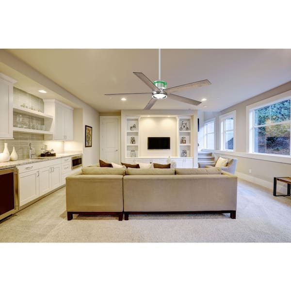 Sereno 56 in. Indoor Chrome DC Motor Ceiling Fan with Adjustable White LED and RBG Uplight with Remote Included