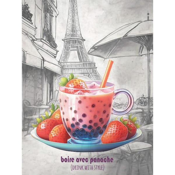 VENICE BEACH Collections Strawberries and Boba in Paris by Grotto Studios Unframed Graphic Print Abstract Poster Art Print 18 in. x 24 in.