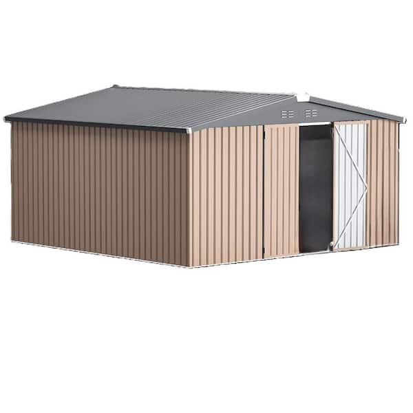 12 ft. W x 12 ft. D Metal Storage Shed, Tools Storage Shed for Garden, Bakcyard, Light Brown (144 sq. ft. )