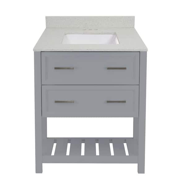 Milan 31 in. W x 22 in. D Bath Vanity in Grey with Quartz Stone Vanity Top with Backsplash in Galaxy White
