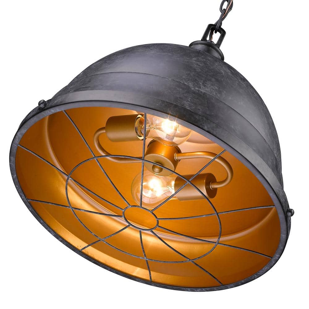 Black Patina Rustic Steel Pendant Light with Glass Shade