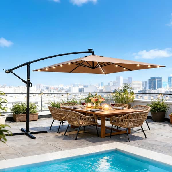 Coporesell 10 ft. Steel Patio Umbrella in Mushroom with Crank and Cross Base