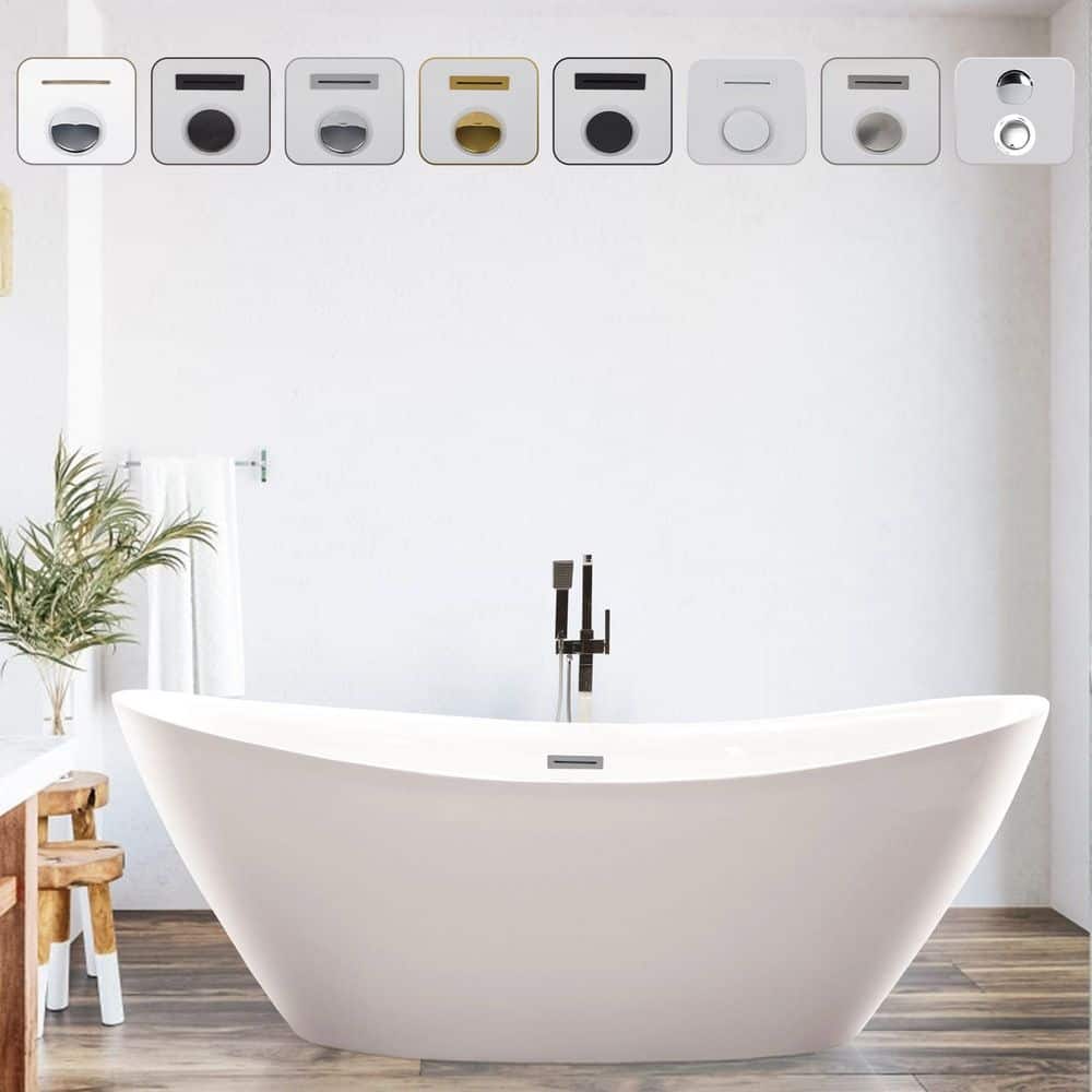 Vanity Art 71 in. Acrylic Flatbottom Freestanding Bathtub in White/Polished Chrome -  VA6807-PC
